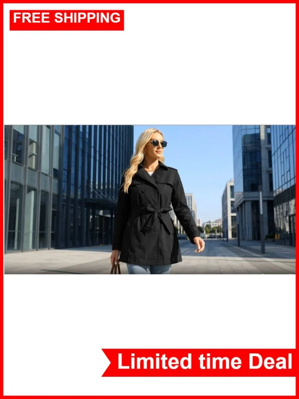 Women's Cropped Trench Coat Double Breasted Belted Jacket